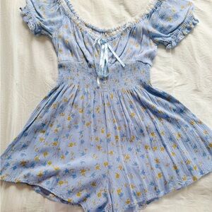 Blue Milkmaid Floral Romper